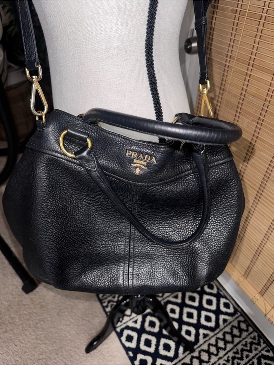 Prada Handbags - Prada Vitello Daino Leather Black Vitello with Gold Hardware